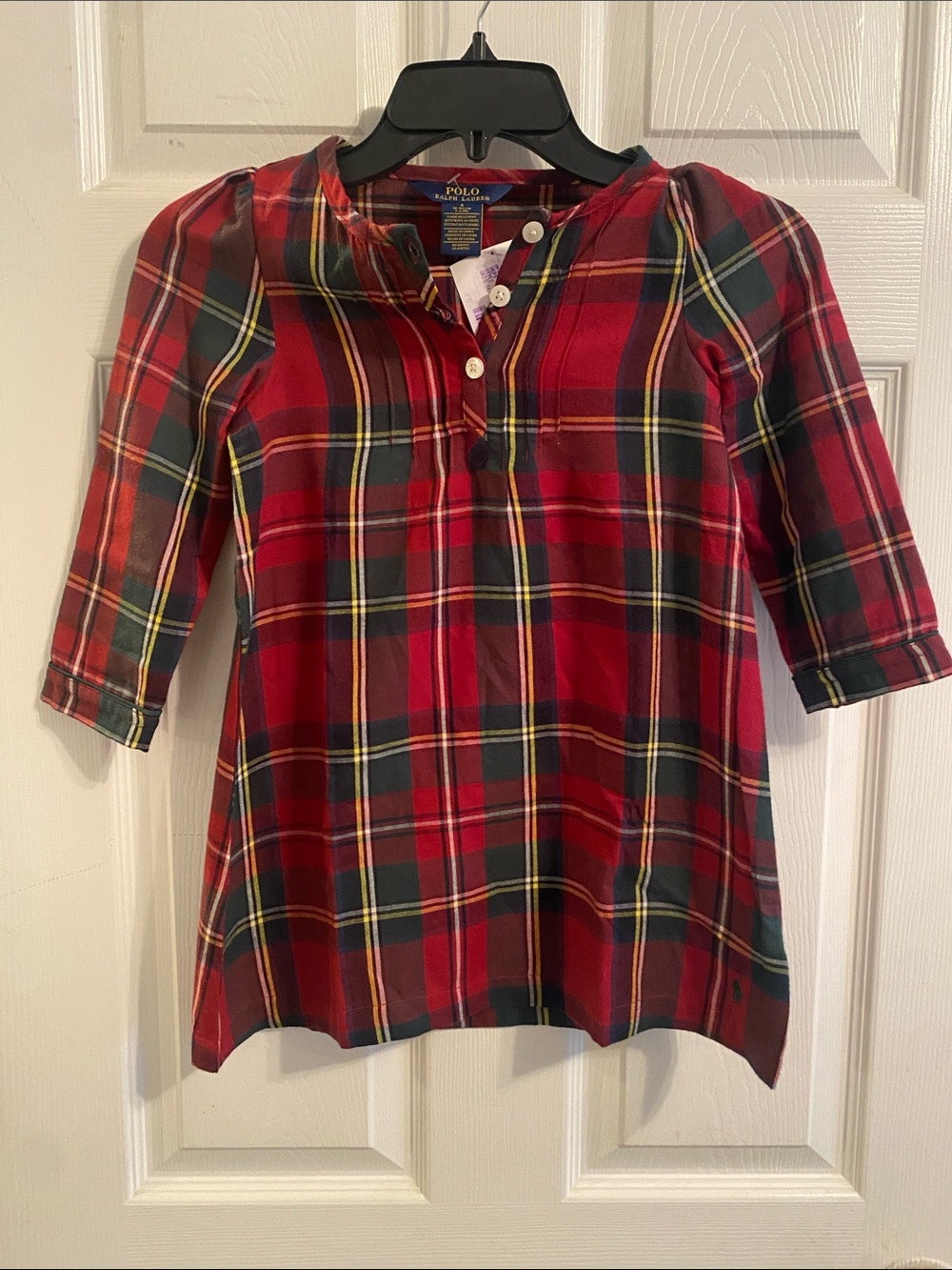 Polo by Ralph Lauren Red Plaid Henley Tunic with Green Accents